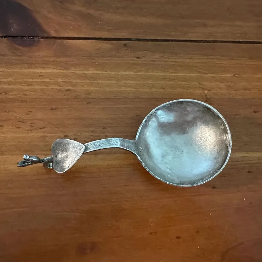 1874 Dutch Silver Mini Ladle Monkey Spoon Rooster Finial Heart .833 Silver 24g